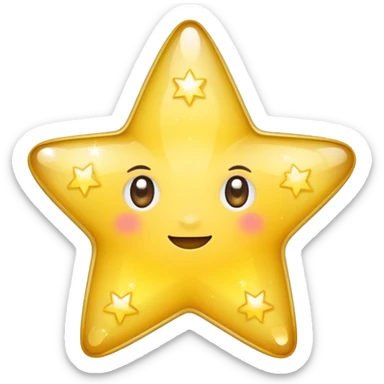 Generate a high-quality 3D cartoon-style emoji of a yellow sparkling star, glittering and shining effect, smooth gradient colors, rounded and cute appearance, no human faces, simple white background, high-resolution.

 sticker
