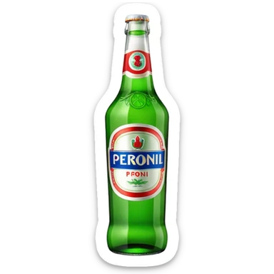 Glass bottle Peroni with red marketing tape sticker