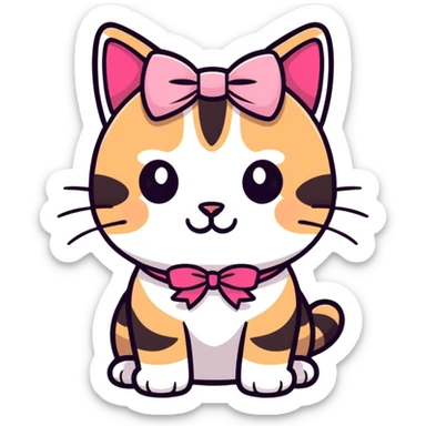 Cute pink bow on a tabby cat  sticker