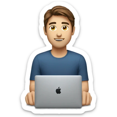 brown haired guy programming on macbook sticker
