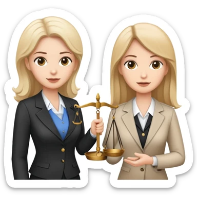 female notary with justice scale speaking with another woman sticker