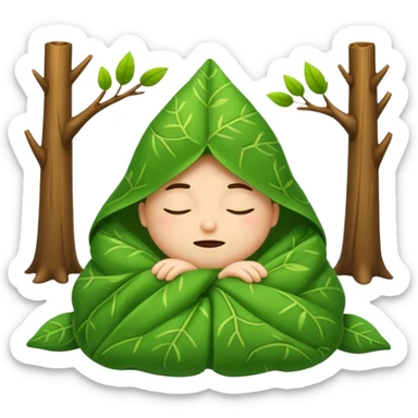forest character wrapped in leaf blanket sleepy sticker