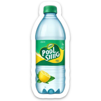 yellow water in a poland spring water bottle laying on it's side sticker
