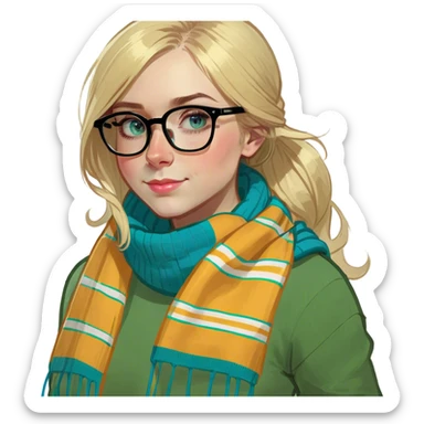 A girl with blue eyes, blond hair and glasses  sticker