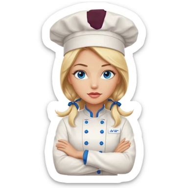 Beautiful, sexy,  long blonde hair, blue eyed, full lips female chefarms folded  sticker