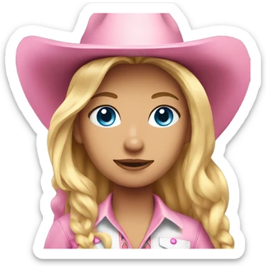 Pink cowgirl, long blonde hair, blue eyes sticker