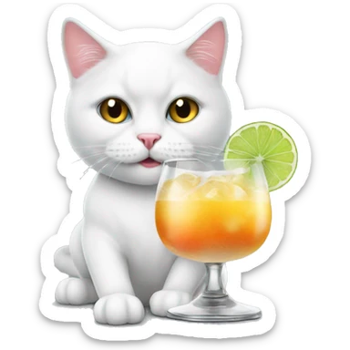 White British cat is drinking cocktail  sticker