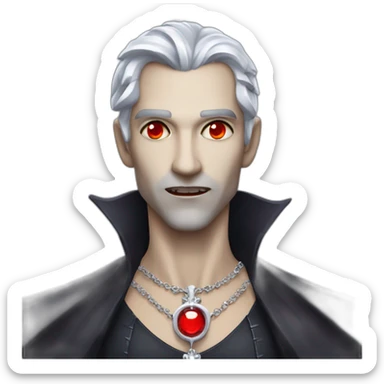 Upper body Vampire with shimmering red eyes and a gleaming silver necklace sticker
