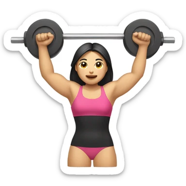 Asian Woman with Spaghetti arms lifting weights sticker