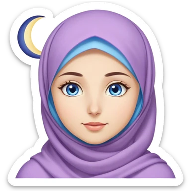 Turkish beautiful finish Konya girl blue eyes with lila color ramadan moon hijab and ramadan light background  sticker