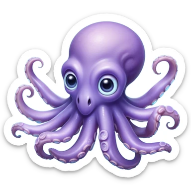 Cinematic Noble Baby Octopus Portrait Emoji, Poised and graceful, with a soft, rounded, slightly translucent body in a dreamy light blue-purple hue, large, glistening eyes full of quiet intelligence and mystery, delicate, flowing tentacles curling gently, Simplified yet sophisticated features, highly detailed, glowing with a soft, ethereal oceanic radiance, high shine, elegant and serene, stylized with an air of deep-sea wonder, focused and tranquil, soft glowing outline, capturing the essence of an otherworldly, intelligent little cephalopod, floating effortlessly in the gentle ocean currents! sticker
