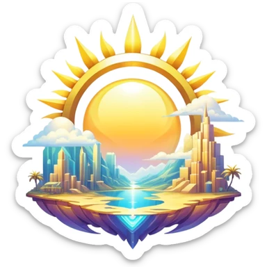 Epic complex detailed iridescent gradients white golden bright light solarpunk sunny aesthetic-scenery sticker