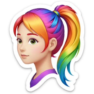 Girl with rainbow ponytail — bright gradient strands flowing sticker