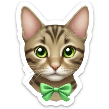 Tabby cat green eyes with bow sticker