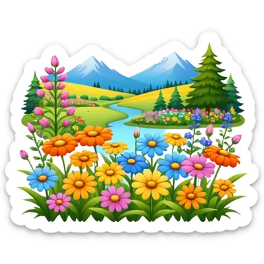 countryside garden with wildflowers sticker