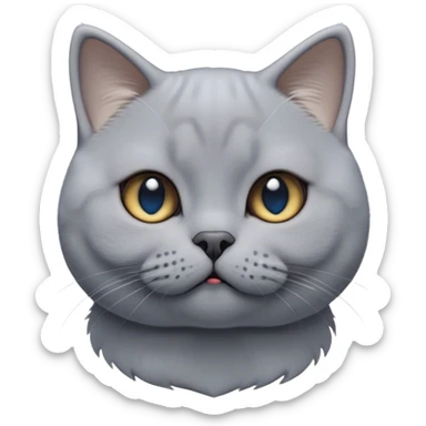 Cinematic Cute Grey British Shorthair Cat Portrait Emoji, Head tilted playfully and inquisitively, sleek soft grey fur with subtle blue undertones, Simplified yet adorable features, highly detailed, glowing with a warm, friendly glow, high shine, curious and affectionate, stylized with a touch of whimsy, bright and alert, soft glowing outline, capturing the essence of a calm yet playful kitten, so endearing it feels like it could leap out of the screen and cuddle! sticker