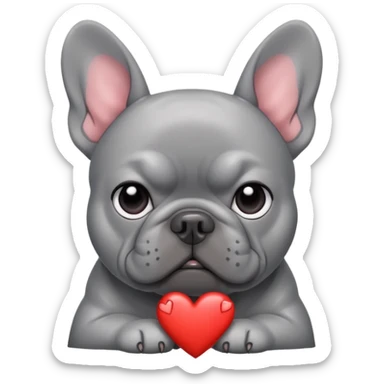 All grey French bulldog with broken heart sticker