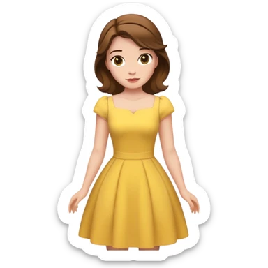 Belle from hips up, yellow dress, brown hair, minimal style, larger size sticker