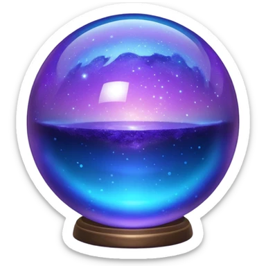 a magical glass sphere filled with flaoted purple and blue dust, glowing, 3d sticker