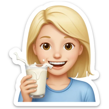 Happy emoji with milk spilling from mouth sticker
