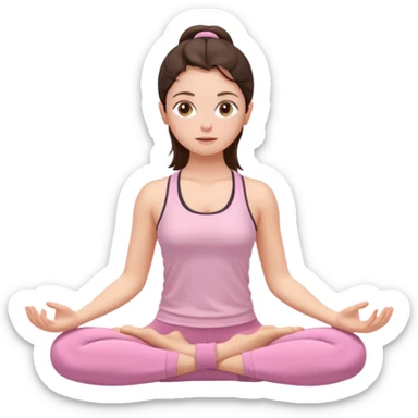 white brunette girl in light pink workout clothes with hazel eyes meditating sticker