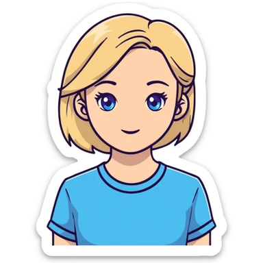 light gentle 20 year old girl in a shirt, light hair, blue eyes sticker
