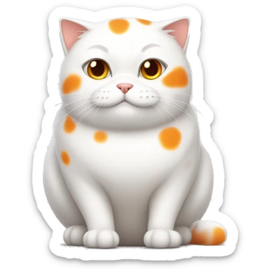 white cat with many orange spots, fat and adorable sticker