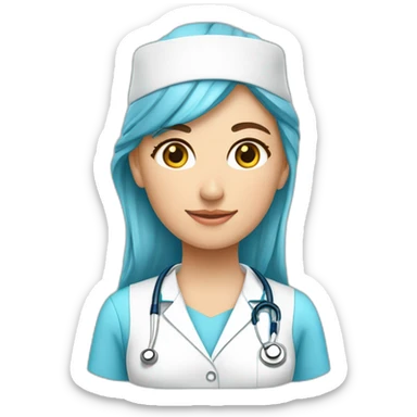 Esteticista uniforme médico celeste y gorro celeste.. Tez trigueña sticker