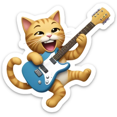  A cat with only one tail rocking out to music with a guitar sticker