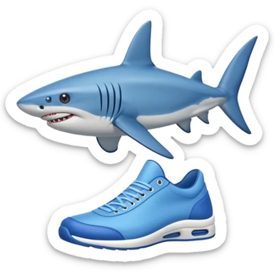 A blue shark with 4 legs and with blue shoes on sticker
