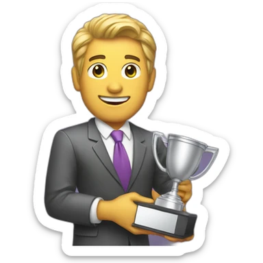 television game show host holding a trophy sticker
