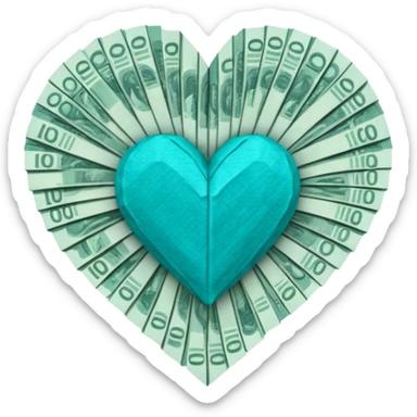 Teal heart with Canadian denominated bills sticker