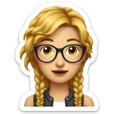 Mujer joven con gafas de cabello cortico rubio con un diablito  sticker