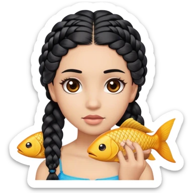 girl with brown eyes black hair and two fish braids  sticker