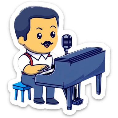 Freddie Mercury at piano with microphone sticker