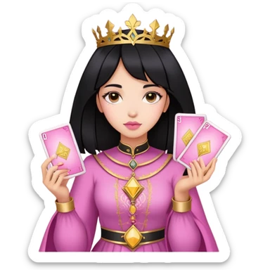 black hair girl with pink pink tarot gold cards sticker