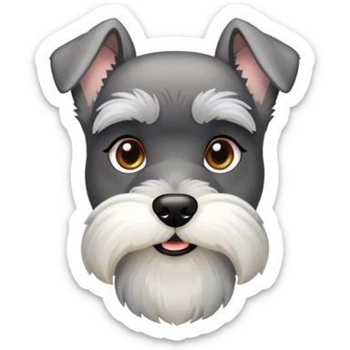 Cinematic Noble Miniature Schnauzer Portrait Emoji, Standing with a proud and stately demeanor, showcasing a sharply defined, salt-and-pepper fur with distinguished eyebrows and a confident, alert expression, simplified yet exquisitely detailed, glowing with a refined, dignified radiance, high shine, exuding intelligence and classic noble charm, soft glowing outline, capturing the essence of a noble Miniature Schnauzer that commands attention with effortless style! sticker