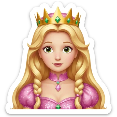 Glinda from The Wizard of Oz with long golden blonde hair, pink sequin outfit sticker