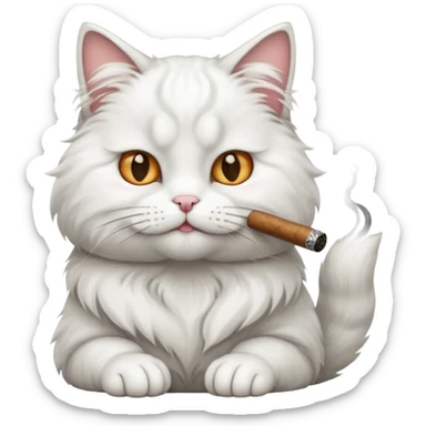 fluffy white cat smoking a cigar sticker