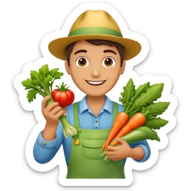 Happy gardener with trophy and prize vegetables sticker