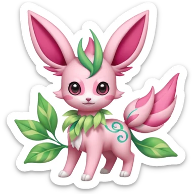 Rosy floral romantic cute kawaii Sylveon-Celebi-Leafeon-Pokémon-Digimon-Fakémon-hybrid-fusion-creature sticker