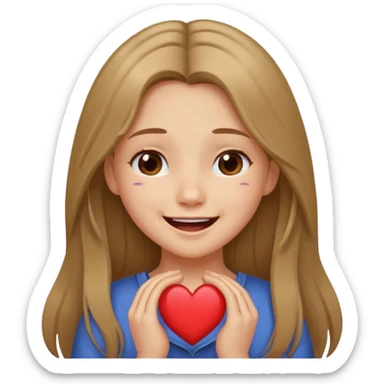 милая девушка с темно русыми длинными волосами, показывает сердечко, смеется до слез, грустит sticker