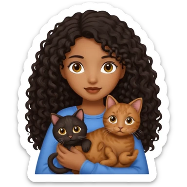 Brown skinned girl with long curly black hair holding brown cat  sticker
