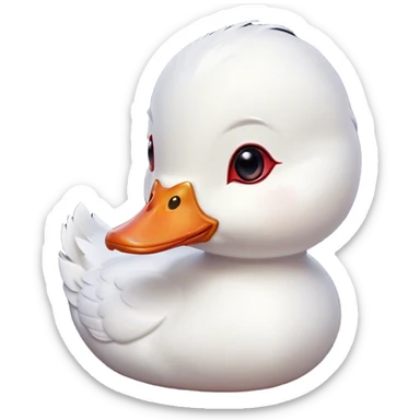 Cinematic Cute White Duck Portrait Emoji, Head tilted playfully and inquisitively, featuring a glossy, immaculate white plumage with a charming red bill, round, sparkling eyes filled with curiosity, Simplified yet irresistibly adorable features, highly detailed, glowing with a warm, friendly glow, high shine, affectionate and lively, stylized with a touch of whimsical charm, bright and endearing, soft glowing outline, capturing the essence of a mischievous yet loving duck, so playful it feels like it could waddle out of the screen and into your arms! sticker