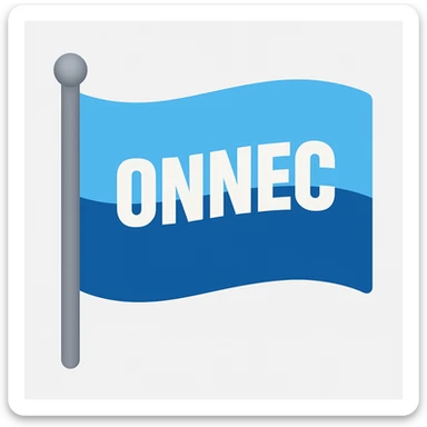 Create an emoji of the Onnec Group logo in the style of a flag, maintaining the blue color scheme and a clean, corporate look. The style should reflect a flag emoji with clear, simple design elements suitable for emoji representation. sticker