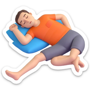 man sleeping on stomach, arms and legs extended, flat position sticker
