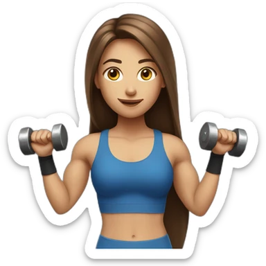 Sports Girl with long brown hair holding dumbbell sticker