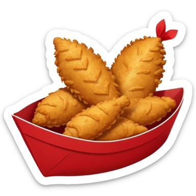 5 breaded chicken tenders of varying sizes and shapes in a red paper food boat sticker