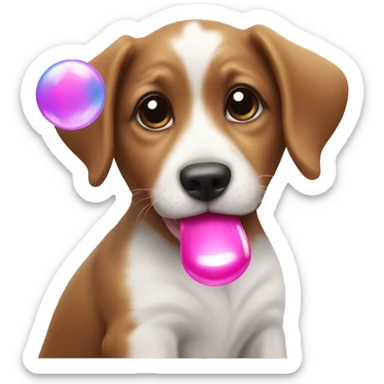 Cute puppy blowing a bubble of gum sticker