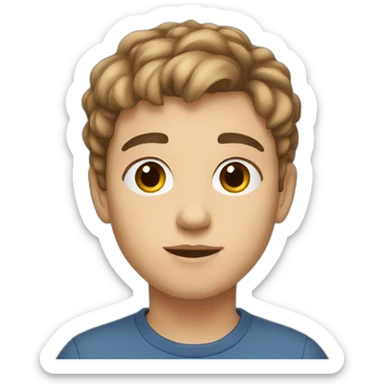 13 year old white kid with short brown hair, brown eyes, regular nose, little eyebrows sticker